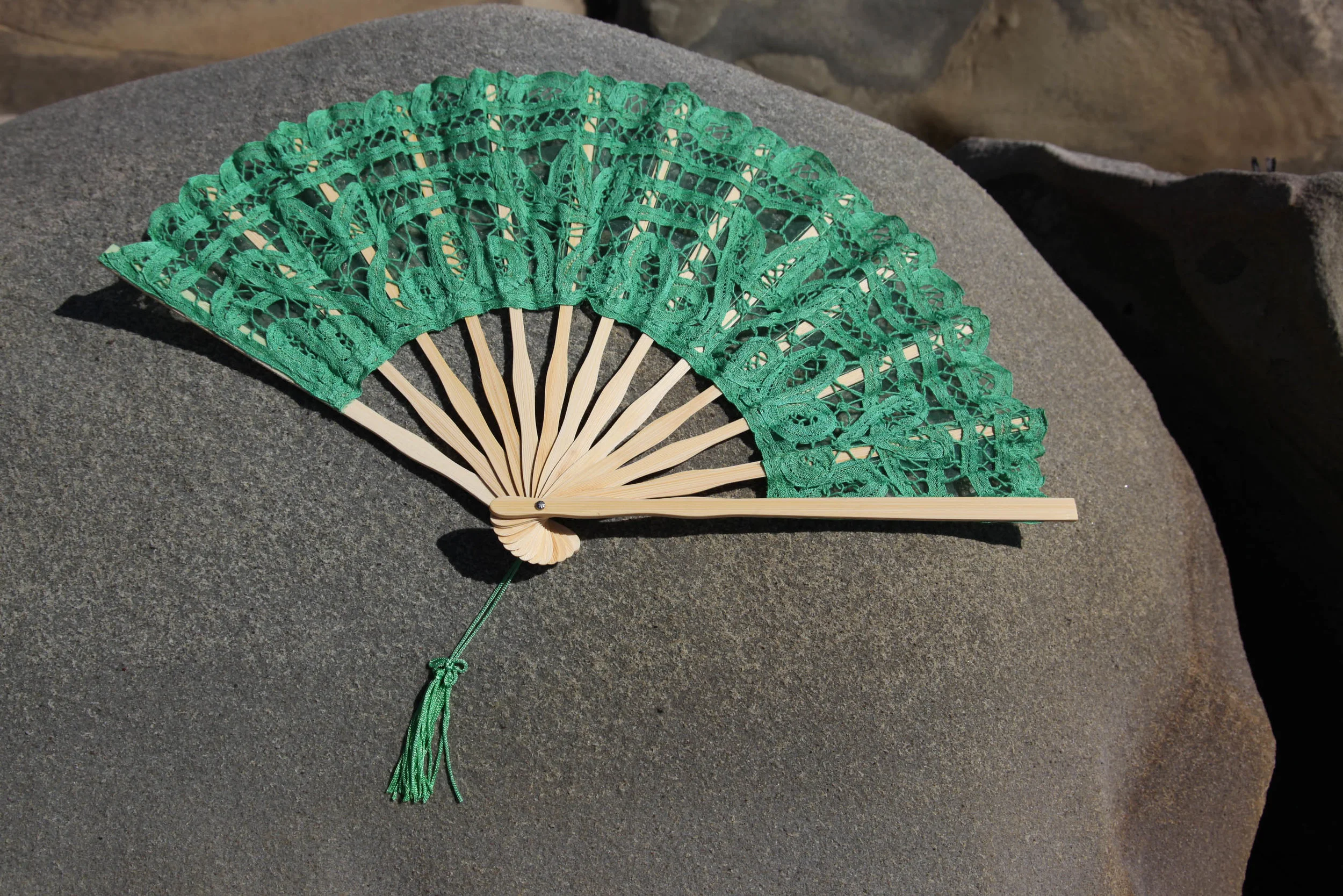 Battenberg Lace Fan - Green
