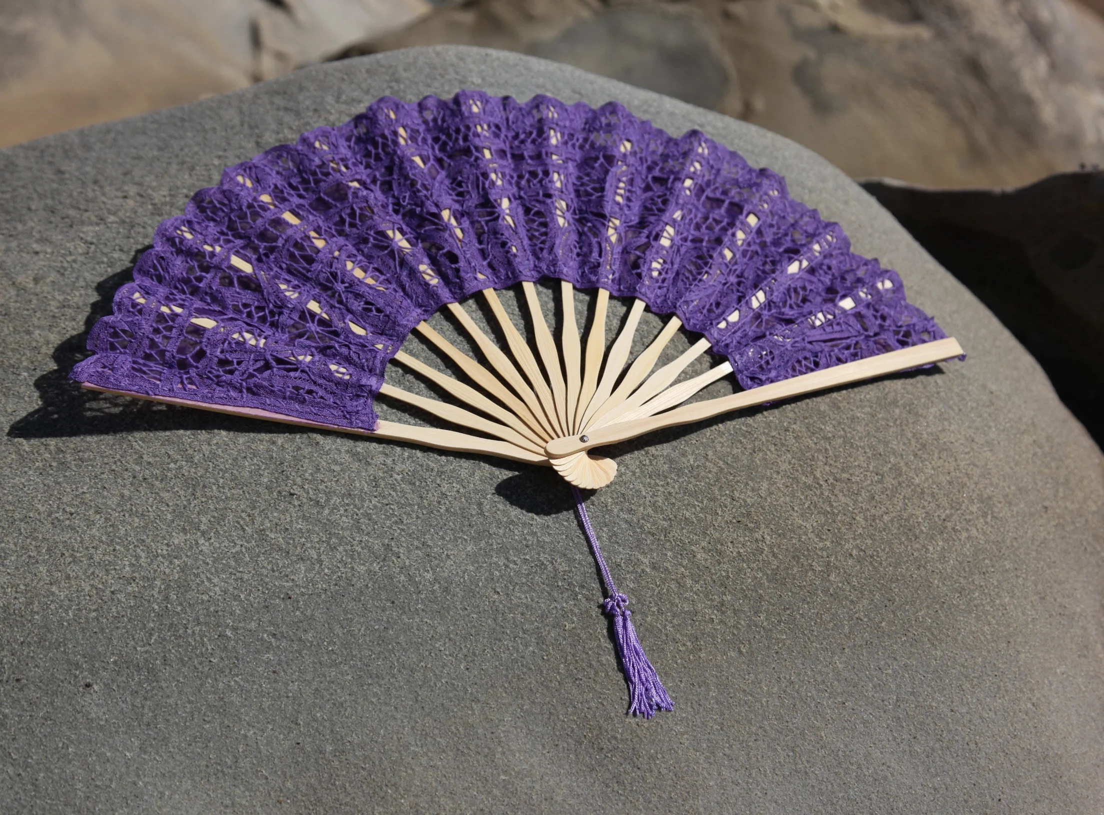 Battenberg Lace Fan - Purple