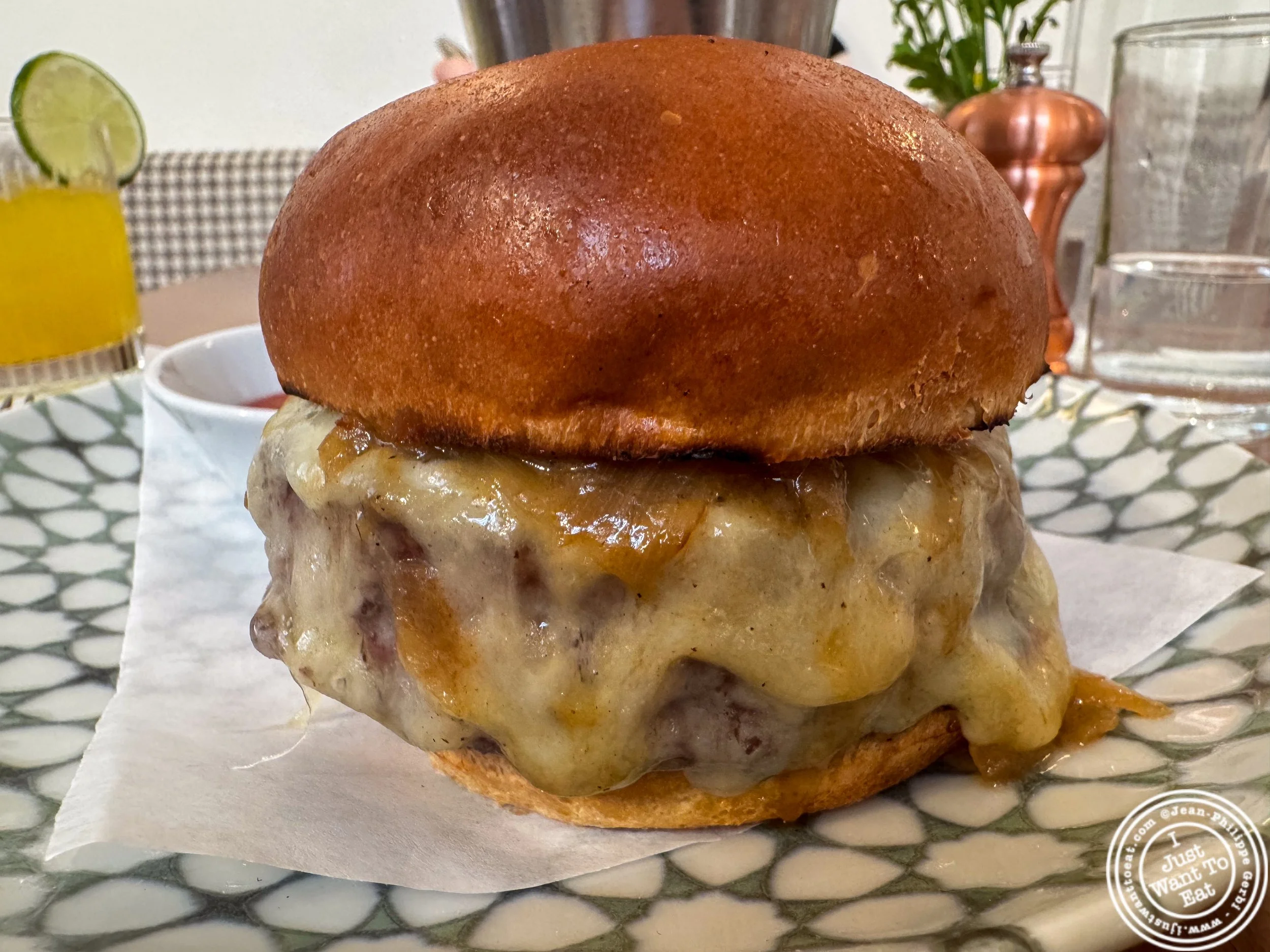 Dry aged gruyere burger at Viv & Jules in Hoboken, NJ