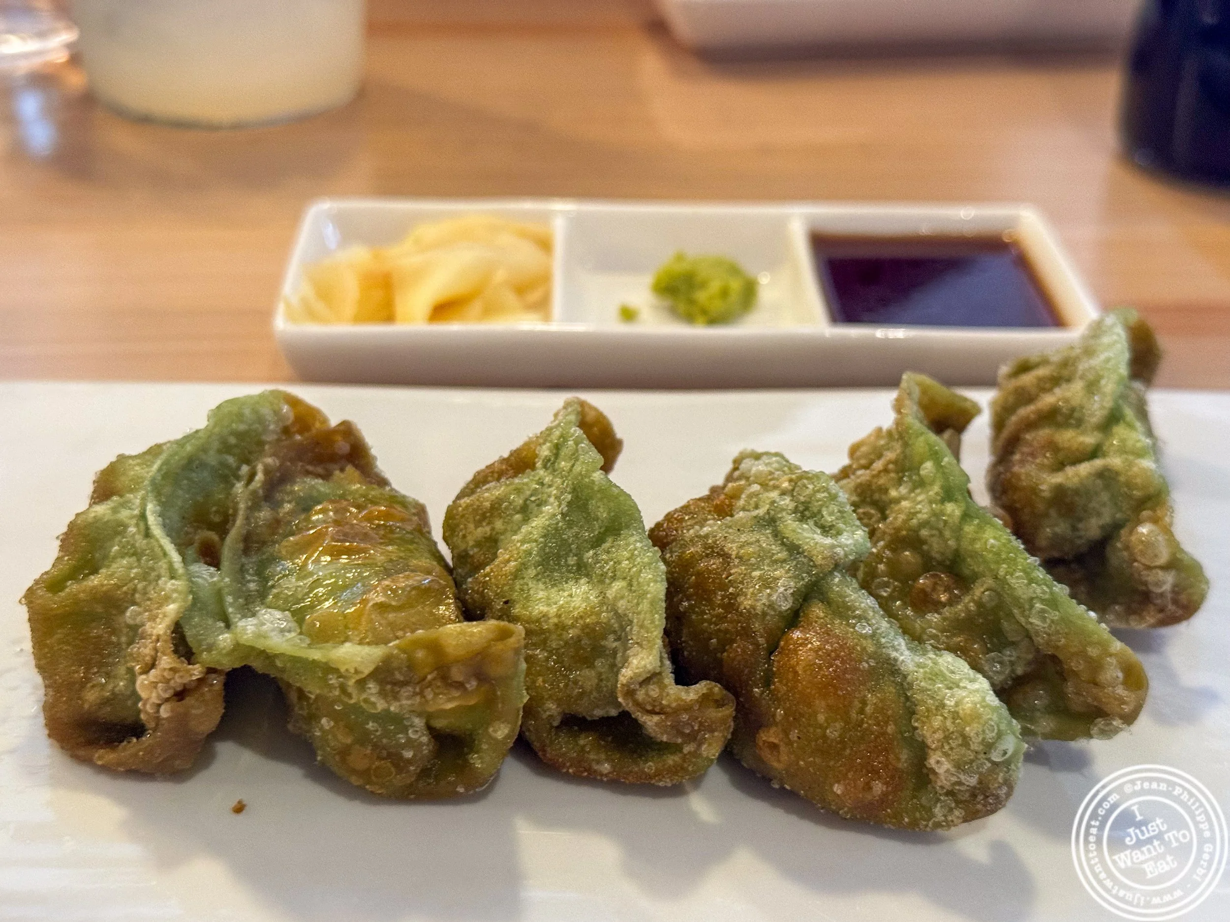 Vegetable dumplings at Happy Tuna, Japanese restaurant in NYC, NY
