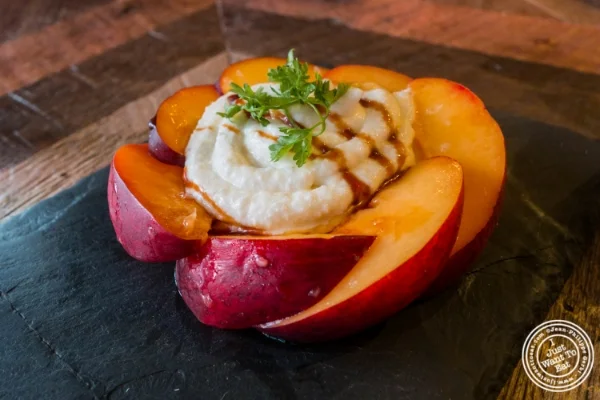 Nectarines and ricotta at Urbo in Times Square, New York, NY