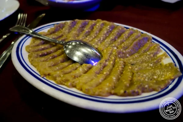 Fire roasted eggplant spread at Nargis Café in Brooklyn, NY