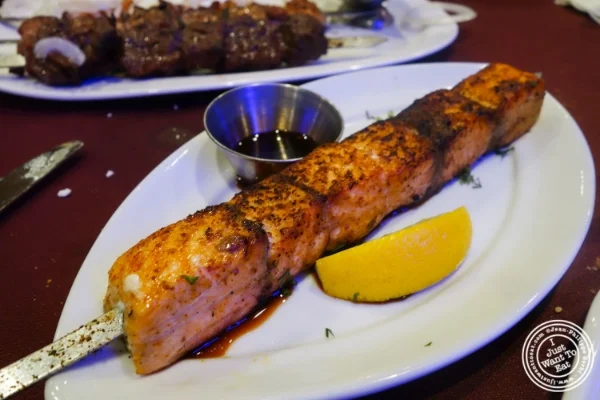 Salmon kebab at Nargis Café in Brooklyn, NY