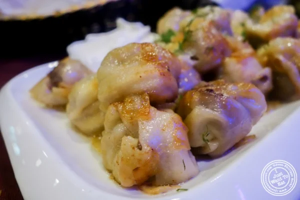 Steamed meat dumplings at Nargis Café in Brooklyn, NY