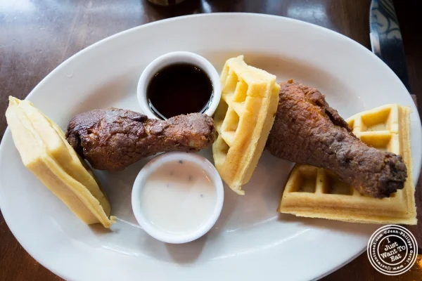 Chicken and waffles at The Brass Rail in Hoboken, NJ