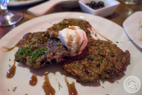Zucchini pancakes at Pierre Loti Wine Bar in New York, NY