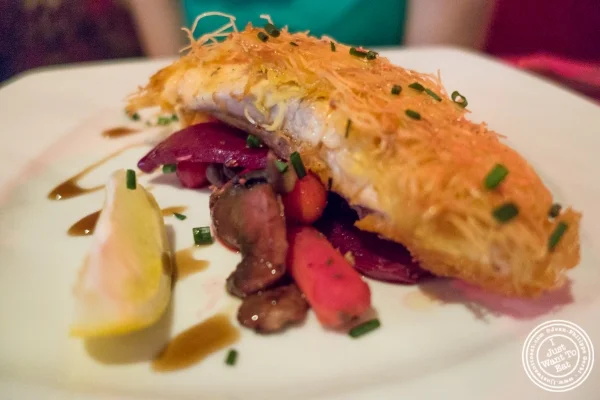 P an seared salmon at Pierre Loti Wine Bar in New York, NY