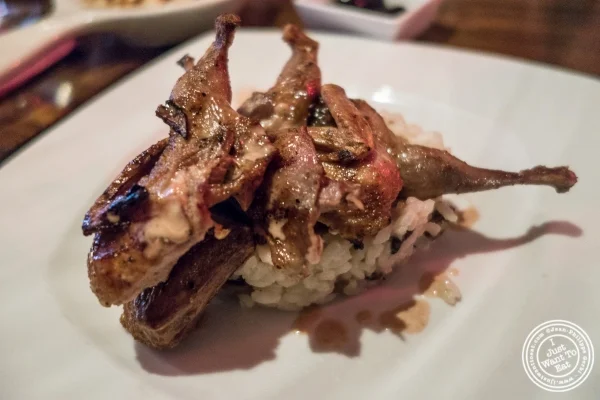 Q uail and mushroom risotto at Pierre Loti Wine Bar in New York, NY