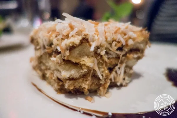 Coconut tiramisu at Angus Club Steakhouse in New York, NY