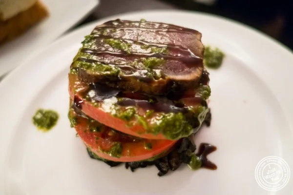 Stacked seared tuna at Eatery, Theater District, NYC, New York