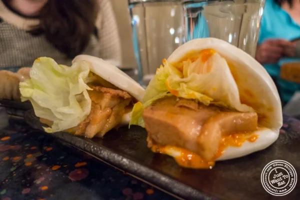 Pork belly buns at Zutto, Japanese American Pub in Tribeca, NYC, New York