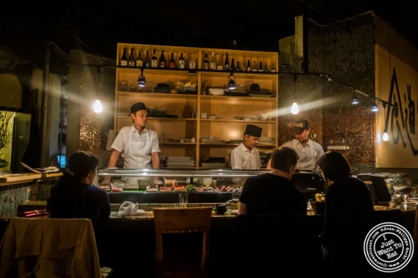 Sushi bar at Zutto, Japanese American Pub in Tribeca, NYC, New York
