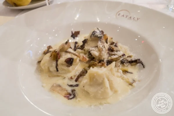  Roasted Abate Fetel pear fiochetti with taleggio cream and charred radicchio