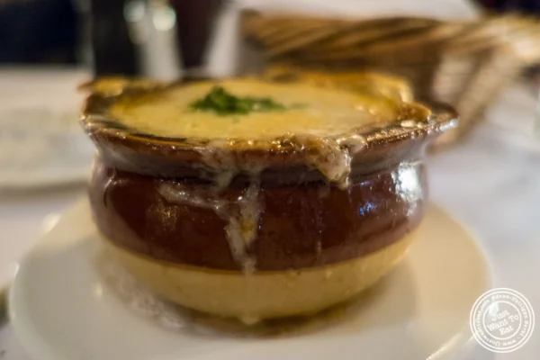 French onion soup at The Odeon in TriBeCa, New York, NY