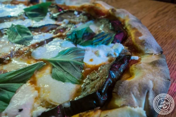 Eggplant pizza at Saluggi's pizza in TriBeCa, New York, NY
