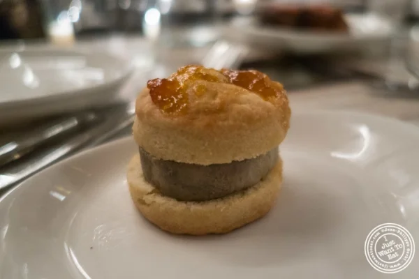 Foie gras bite at Telepan Local in TriBeCa, New York, NY