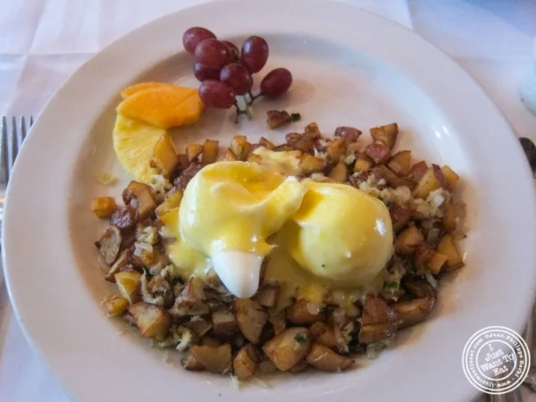 Poached eggs with crab hash at Amanda's in Hoboken, NJ