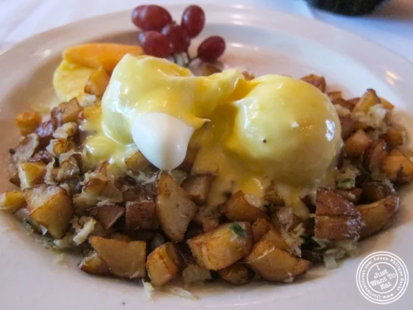 Poached eggs with crab hash at Amanda's in Hoboken, NJ