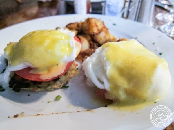 Potato pancake benedict at The Dining Room at Anthony David's in Hoboken, NJ