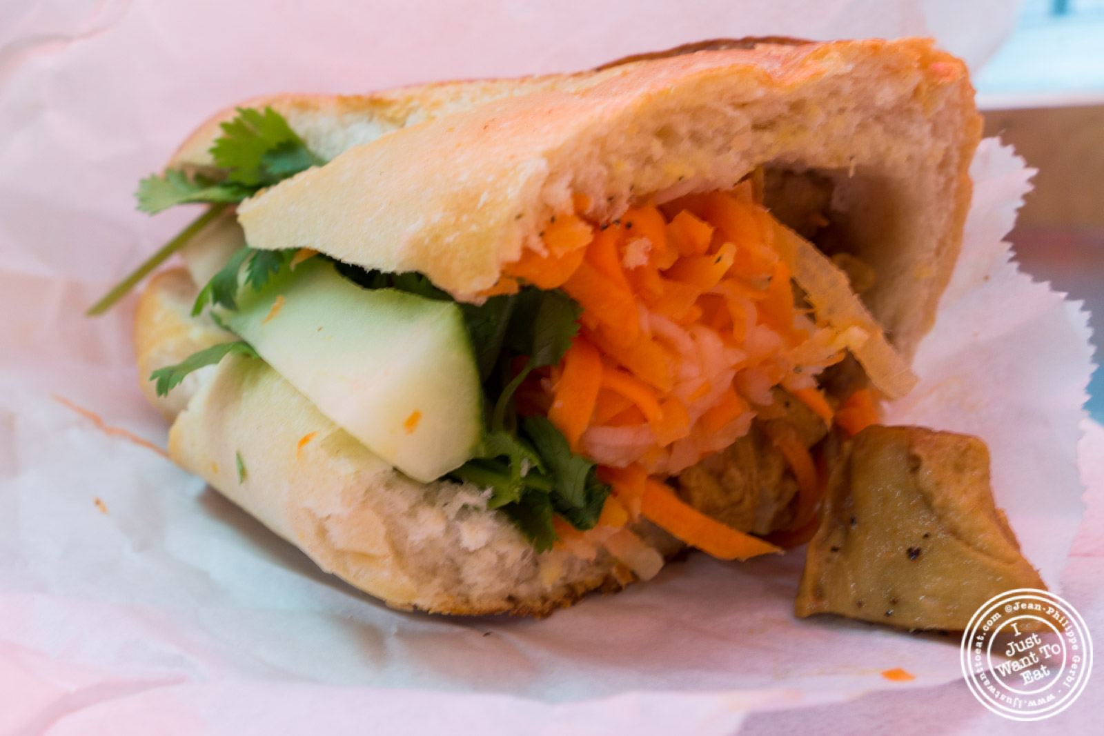 Vegan chicken sandwich at Saigon Vietnamese Sandwich Deli in New York, NY