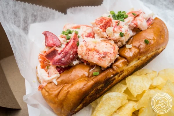 Lobster roll at Ed's Lobtser Bar at The Gansevoort Market in New York, NY