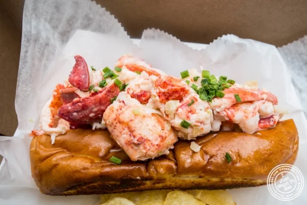 Lobster roll at Ed's Lobtser Bar at The Gansevoort Market in New York, NY