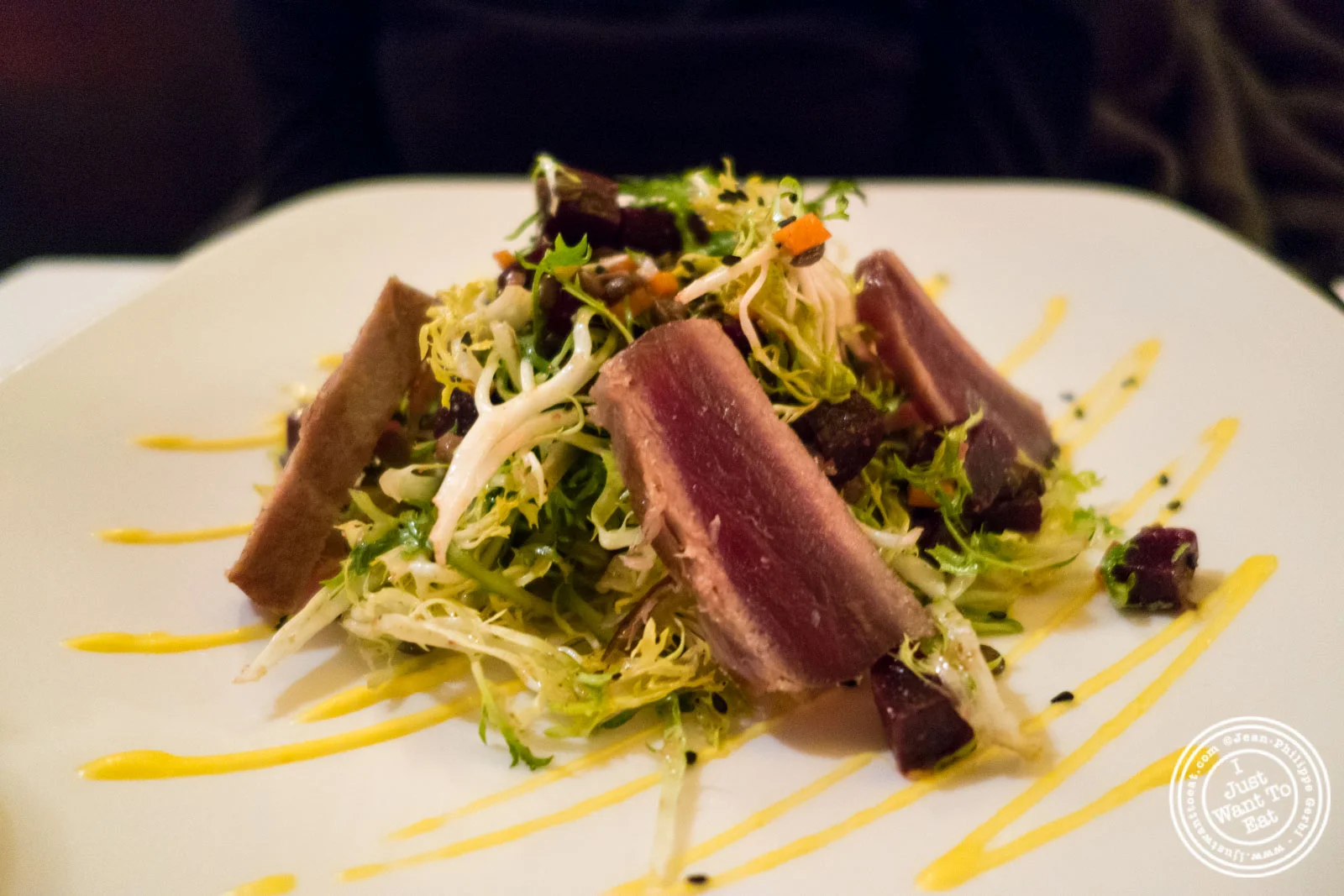 Seared tuna salad Escargots at Cercle Rouge, French Bistro in Tribeca, New York, NY