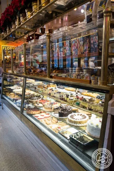 Cake display at Café Lalo on the Upper West Side, New York, NY