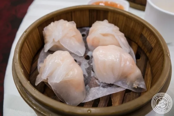 Har Gow or shrimp dumpling at Jing Fong, Dim Sum Restaurant in Chinatown, New York, NY