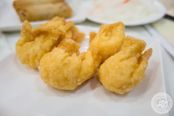Fried shrimp wonton at Jing Fong, Dim Sum Restaurant in Chinatown, New York, NY