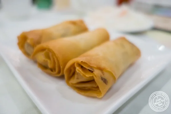 Fried vegetable Spring rolls at Jing Fong, Dim Sum Restaurant in Chinatown, New York, NY