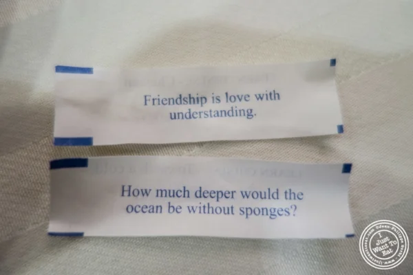 Fortune coo kies and orange at Jing Fong, Dim Sum Restaurant in Chinatown, New York, NY