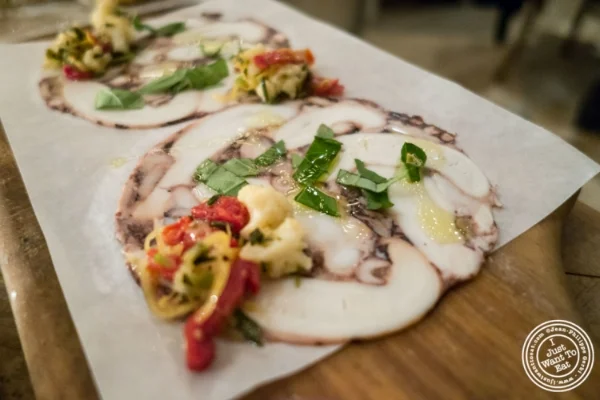 Octopus salume at Rosemary's, Italian Restaurant in NYC, New York