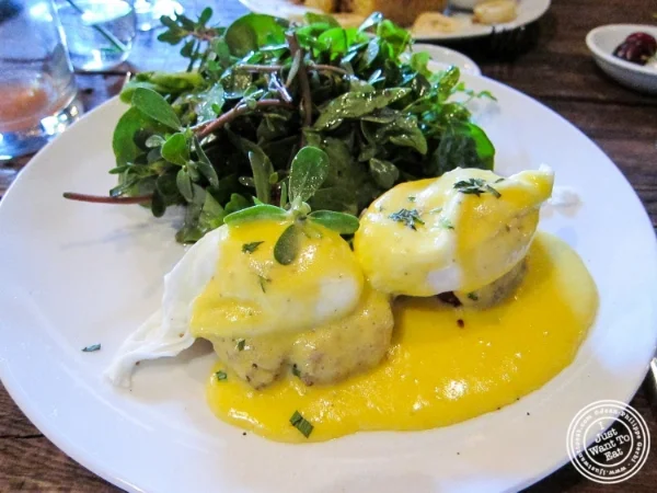 Crab cakes benedict at Bobo in NYC, Ne w York
