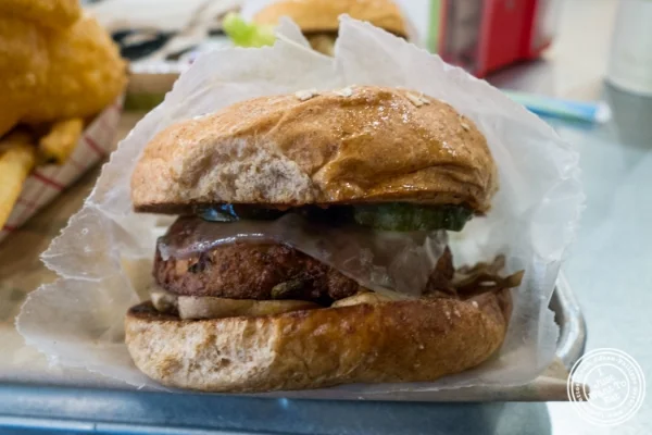 Vegetarian burger at Burger Fi in Yorkville, NYC, New York