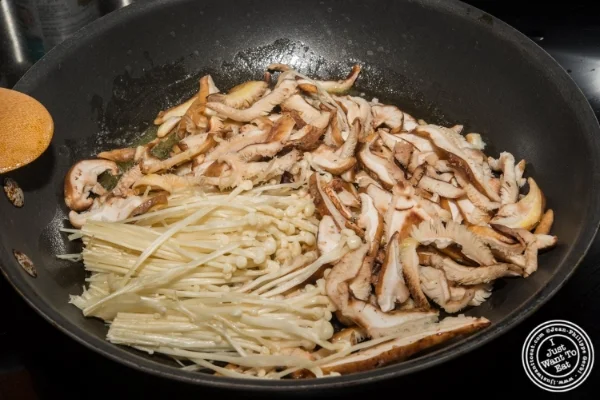 Enoki and shiitake mushrooms