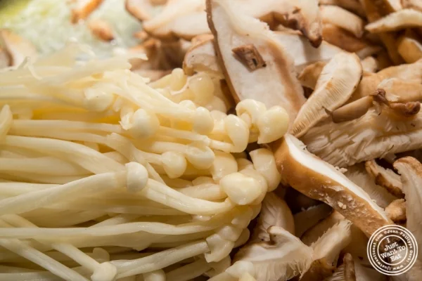 Enoki and shiitake mushrooms