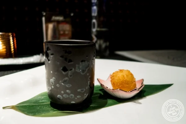 Seafood bisque and risotto ball at Fushimi in Williamsburg, Brooklyn, NY