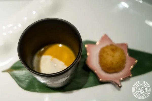 Seafood bisque and risotto ball at Fushimi in Williamsburg, Brooklyn, NY