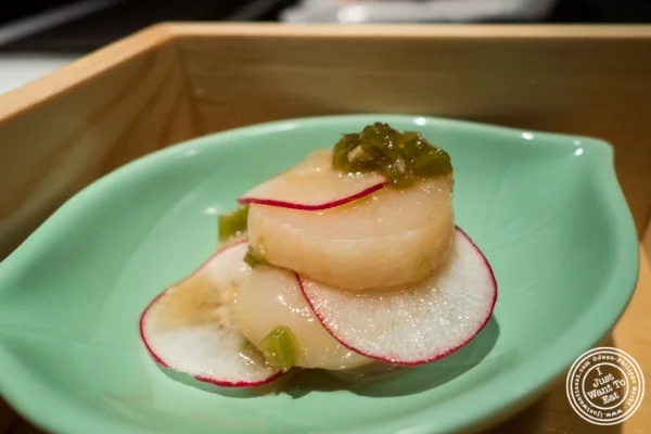 Scallop sashimi at Fushimi in Williamsburg, Brooklyn, NY