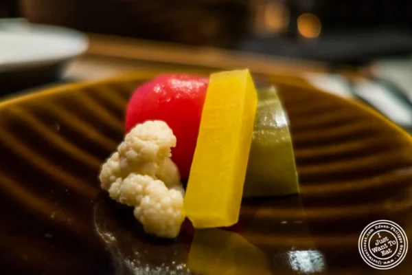 Pickled vegetables at Fushimi in Williamsburg, Brooklyn, NY