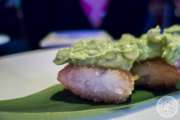 Crispy rice with avocado at Koi Soho in the Trump Hotel, NYC, New York