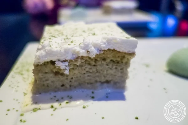 Green tea tres leches at Koi Soho in the Trump Hotel, NYC, New York