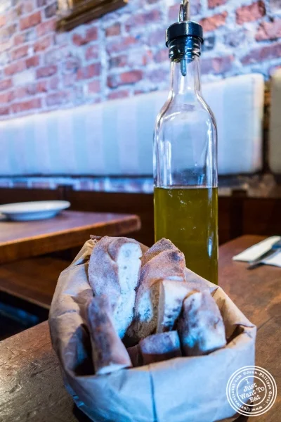 Bread and olive oil at Da Mikele by Luzzo's in Tribeca, NYC, New York
