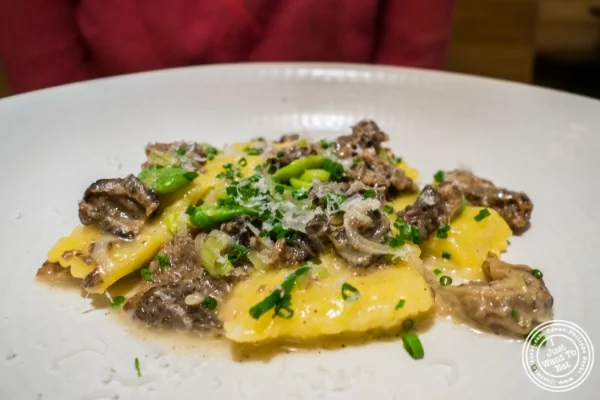 Butternut squash ravioli with morel mushrooms at Little Park in TriBeCa, NYC, New York