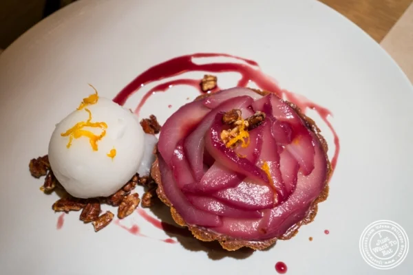 Pear and milk chocolate tart at at Little Park in TriBeCa, NYC, New York