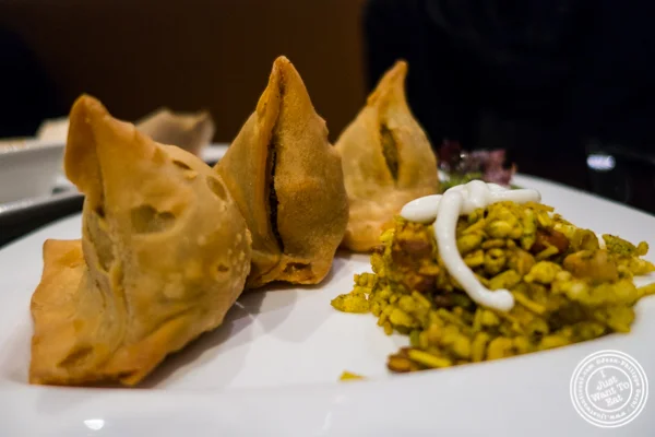 Samosas at Benares, Indian restaurant in TriBeCa, NYC, New York
