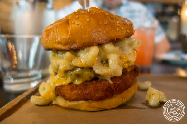 The Mac and Cheese burger at The Ainsworth in NYC, New York