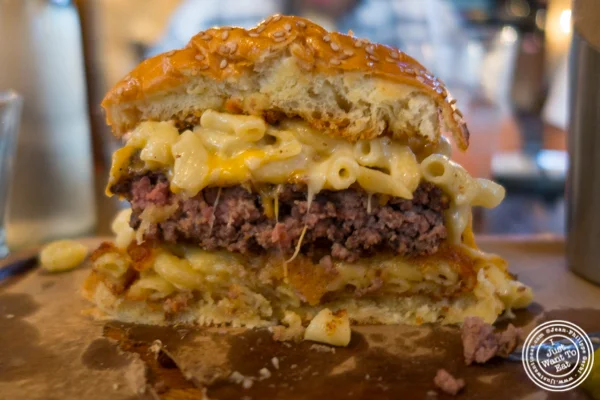 The Mac and Cheese burger at The Ainsworth in NYC, New York