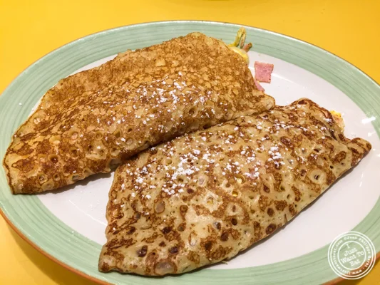 Ham, Swiss and eggs crepes at Tick Tock Diner in NYC, New York